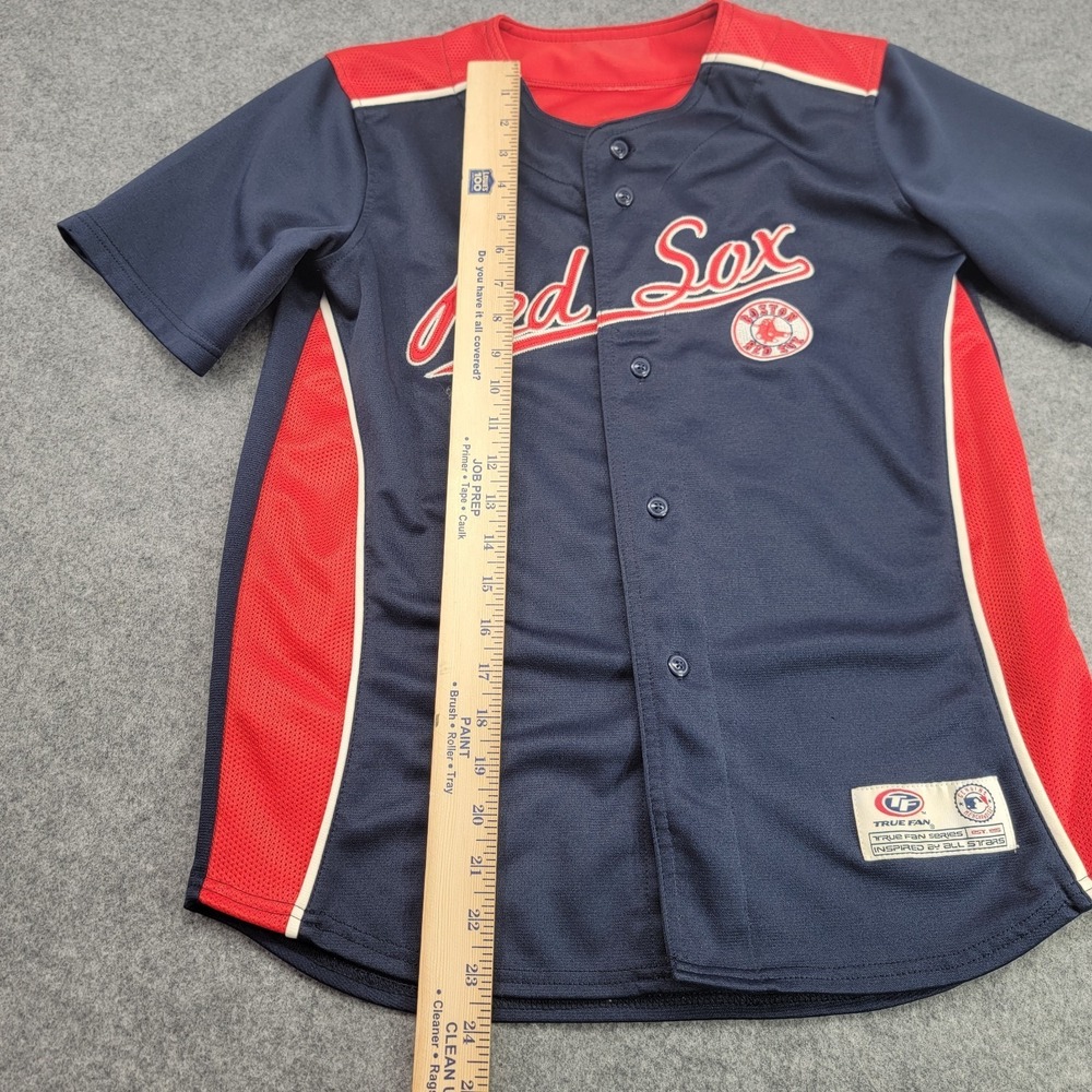 Vintage Boston Red Sox Jersey Kids Large True Fan Y2K Sewn 90s Youth MLB Navy